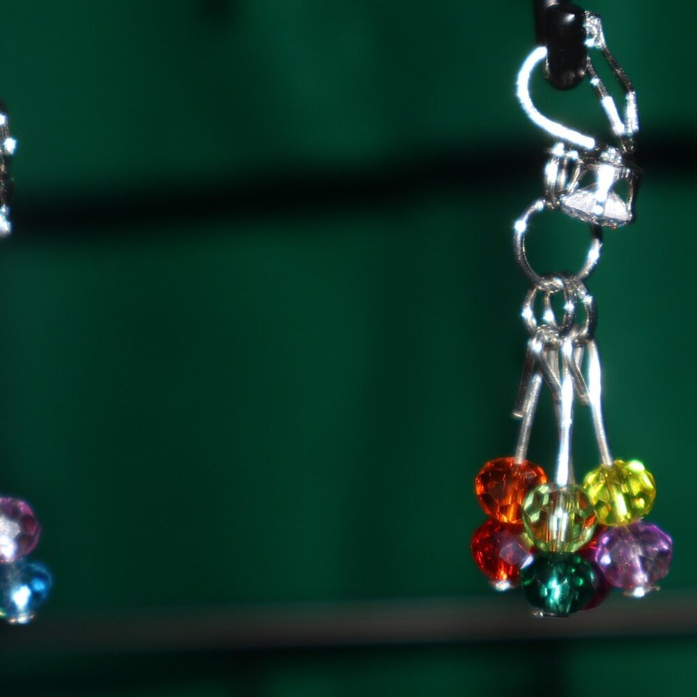 Handmade Clip-On Earrings - 16 BEAUTIFUL Multi-Colored Crystal Beads - COJ 57 - Picture 2 of 2